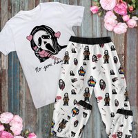 No You Hang Up Pajamas, Ghostface Horror Movie Pajamas Set, Horror Characters Friends Cat Pajamas For Adult And Kids
