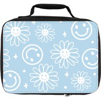 Blue And White Smiley Face Lunch Bag, Back To School, Lunch Tote