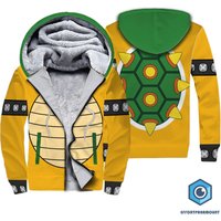 Bowser 3d All Over Print Zip Fleece Hoodie, Bowser Costume, Super Mario Bros Cosplay Zip Fleece Hoodie