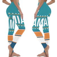 Miami Fan/team Colors Aqua With White-orange/ Football Style Sports Leggings