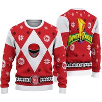 Mighty Morphin Power Rangers Red Ranger Christmas Ugly Sweater, Family Christmas Ugly Sweater
