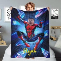 Personalized Photo Face Spider Blanket, Custom Name Blanket, Spider Movie Blanket
