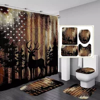 American Flag Deer Shower Curtain Set, Animal Shower Curtain Or Bathroom Set
