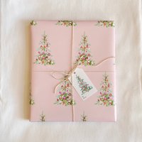 Pink Christmas Tree Wrapping Paper, Gingerbread And Ornaments, Christmas Wrapping Paper, Holiday Gift Wrap