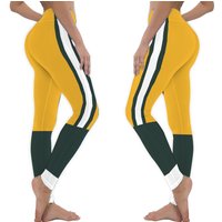 Green Bay Fan/team Colors With Green-gold-white Striped/ Ladies Football Style Sports Leggings