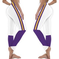 Minnesota Fan Leggings/team Colors White With Gold And Purple Striped