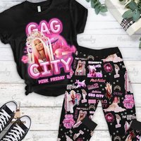 Nicki Minaj Pajamas Set, Pink Friday 2 Concert Women Pajamas, Rapper Homage Holiday Pajamas, Gaga City Tour Pajamas