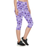 Purple Flowers Printed Capri Buttery Soft Stretchy Leggings