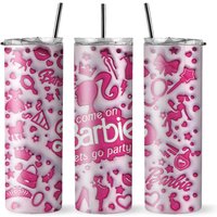 Pink 3d Inflated Barbie Pink Metal 20 Fl Oz Tumbler With Straw And Lid, Let's Go Barbie Tumblers, Cute Tumblers, Tumblers For Her, Custom