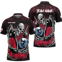Custom Name Team Name Horrified Skull Bowling Ball Men's Polo Shirt