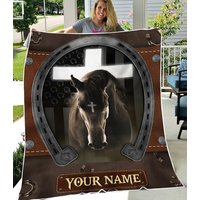 Love Horses With Hoofprint Leather Texture Personalized Fleece Blanket