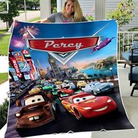 Personalized Car Racer Backpack, Custom Name Animated Car Racing Fleece Blanket