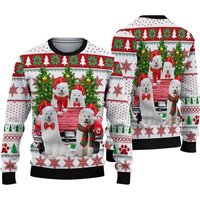 Lovely Samoyed Red Truck And Christmas Tree Ugly Sweater