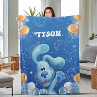 Personalized Blues Clues Blanket, Custom Baby Name Blanket, Cute Dog Theme Blanket