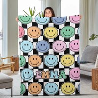 Groovy Smile Face Blanket, Velveteen Plush Blanket, Parade Blanket