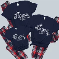 Choose Your Name The Polar Express Whole Family Yuletide (navy) T-shirt Pajamas Set