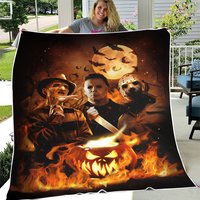 Halloween Horror Movie Michael Freddy Jason Fleece Blanket, Horror Characters Blanket