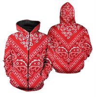 Men's Full-zip Red Bandana Hoodie Not The Same Color As Pants