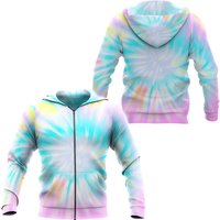 Tie Dye Rainbow Zip Up Hoodie, Pink Blue Spiral 3d Fleece Zip Hoodie