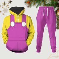 Wario Cosplay Hoodie And Jogger, Purple Yellow Game Costume Shirt, Super Mario Characters Jogger Pants, Video Game Hoodie For Men