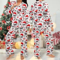 Skull Christmas Pajamas Set, Skulls Christmas Holiday Button Up