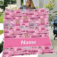 Personalized Barbie Dream House Inspired Fleece Blanket