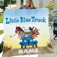 Personalized Little Blue Truck Plush Fleece Blanket, Party Birthday Blanket