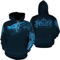 Viking Blue Fenrir Wolf Hoodie, 3d All Over Print Hoodie For Men