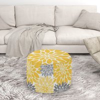 Yellow And Gray Chrysanthemums Floral Pattern Pouf