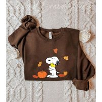 Embroided Fall Snoopy Sweatshirt, Halloween Sweatshirt