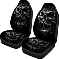 Skull Printed On Black Theme Car Seat Cover