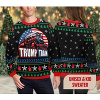 Funny Trump Train Ugly Christmas Sweater, Donald Trump President Campaign Christmas Ugly Sweater