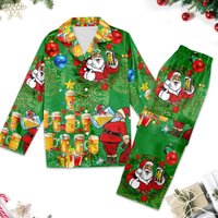 Christmas Santa Drinking Beer Pajamas Set