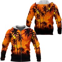 Lush Sunset Palm Trees Tropical Sherpa Microfleece Zip-up Hoodie