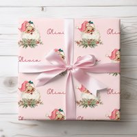 Pink Santa Christmas Wrapping Paper, Custom Vintage Christmas Wrapping Paper