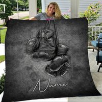 Personalized Boxing Blanket, Boxing Gloves Velvet Blanket, Soft Blanket