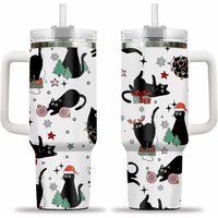 Funny Cats Christmas Black Cat Tumbler 40oz With Handle