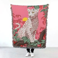 Pink Leopard Tropical Jungle Sofa Woven Blanket, Gift For Her, Birthday Gift