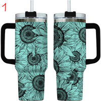 40oz Stainless Steel Sunflowers Tumbler With Handle, Sunflower Tumbler, 40oz Tumbler With Handle