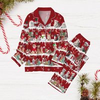 Christmas Cat Pajamas Set, Santa Cat Holiday Pajamas