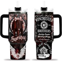 Supernatural Tumbler With Handle And Straw, Winchester Brothers Stainless Tumbler, Movie 40 Oz Tumbler Gift For Him Her, Supernatural G