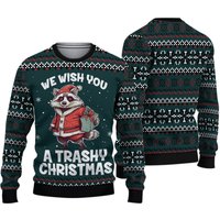 We Wish You A Trashy Christmas Ugly Sweater, Funny Raccoon Ugly Sweater