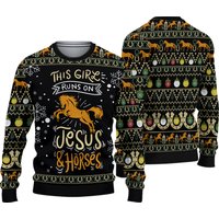 Girls Run On Jesus And Horses Ugly Christmas Sweater