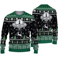 Santa Alien In Winter Theme 3d Sweater, Snowflakes Ugly Christmas Sweater
