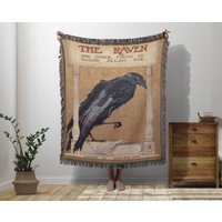 Edgar Allan Poe The Raven Book Cover Woven Blanket, Poe Vintage Woven Blankets