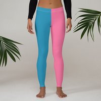 Blue And Pink Split Cosplay Leggings | Half Blue Half Pink Leggings