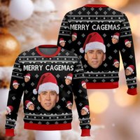 Nicolas Cage Christmas Ugly Sweater, Merry Cagemas Xmas Sweater, Funny Santa Memes Sweatshirt