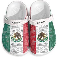 Mexico Flag Personalized Clogs Shoes With Symbols Shadow Effect