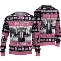 Trump Daddy's Home 2024 Christmas Ugly Sweater, Trump Be Home For Xmas Ugly Sweater