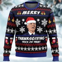 Christmas Joe Biden Merry Thanksgiving Ugly Sweater, Biden Santa Xmas Ugly Sweatshirts